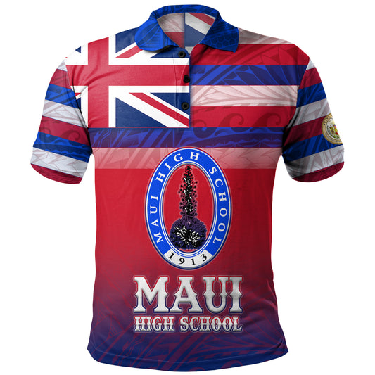 Hawaii Maui High School Polo Shirt Flag Color With Traditional Patterns