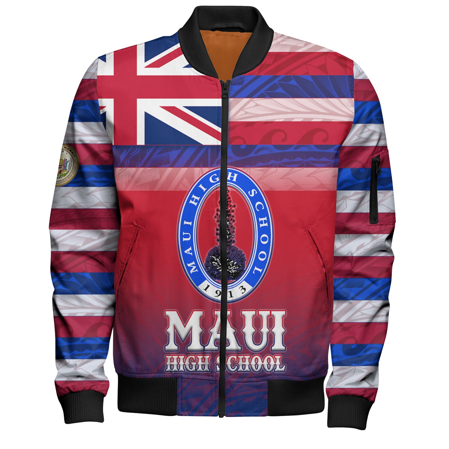 Hawaii Maui High School Bomber Jacket Flag Color With Traditional Patterns