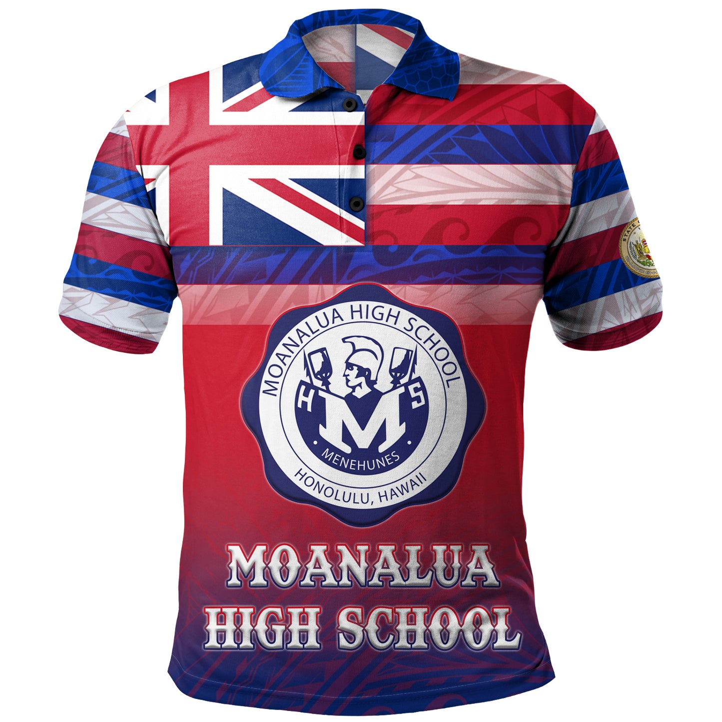 Hawaii Moanalua High School Polo Shirt Flag Color With Traditional Patterns