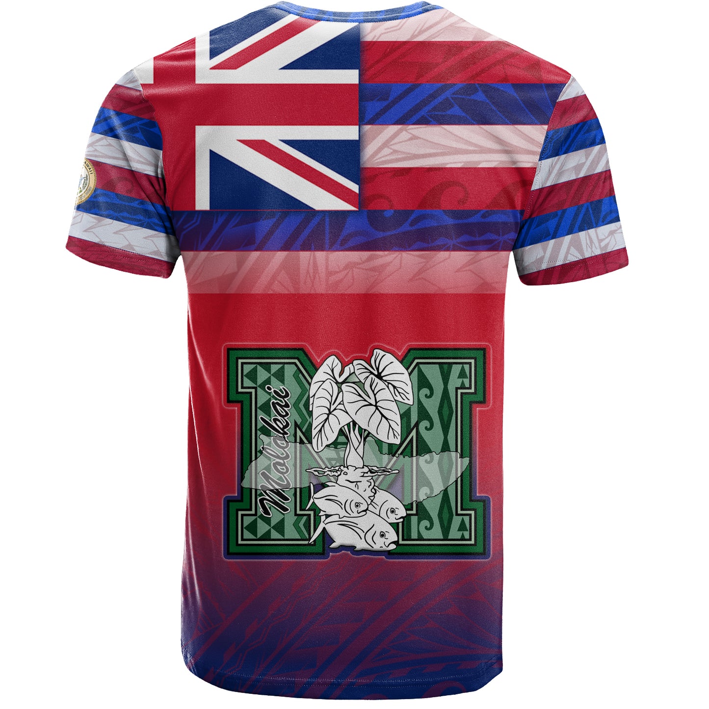 Hawaii Moloka'i High School T-Shirt Flag Color With Traditional Patterns