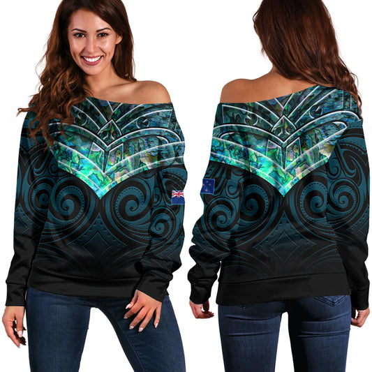 New Zealand Off Shoulder Sweatshirt NZ Warriors PÄua Style