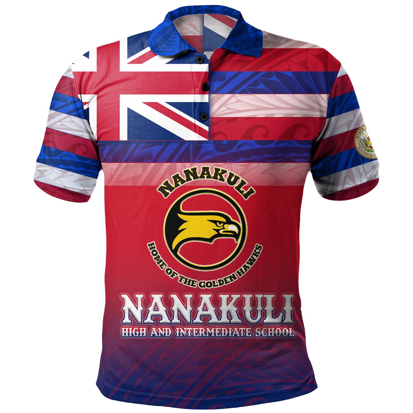 Hawaii Nanakuli High and Intermediate School Polo Shirt Flag Color With Traditional Patterns