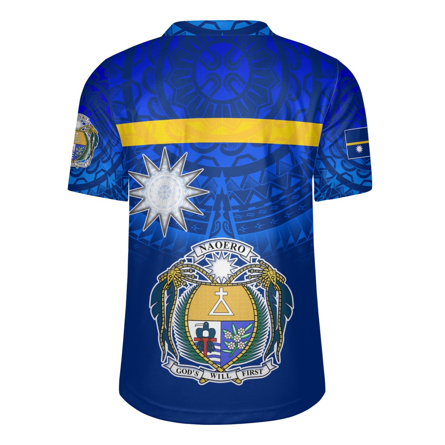 Nauru Flag Color With Traditional Patterns Men's All Over Printing Rugby Jersey