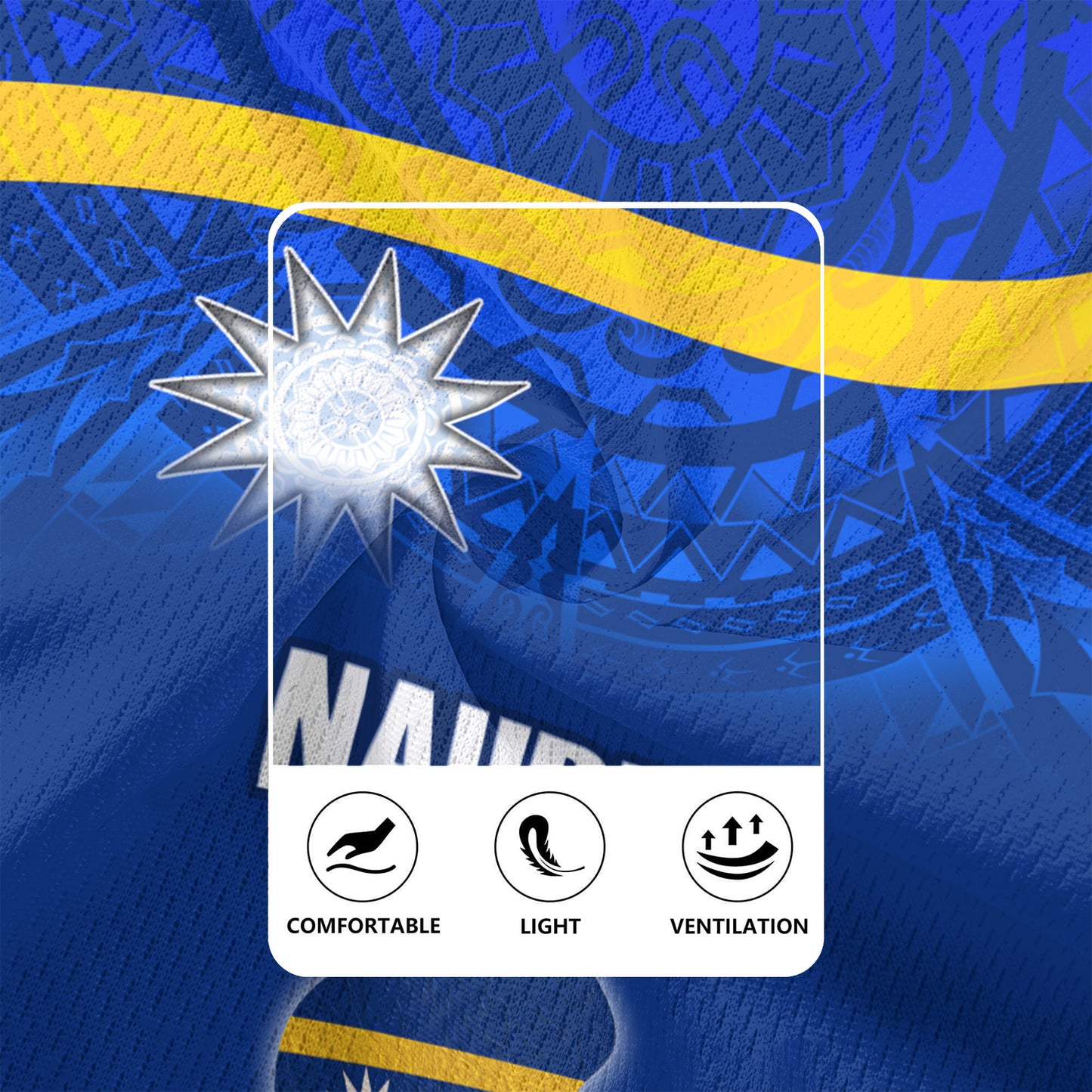 Nauru Flag Color With Traditional Patterns Men's All Over Printing Rugby Jersey