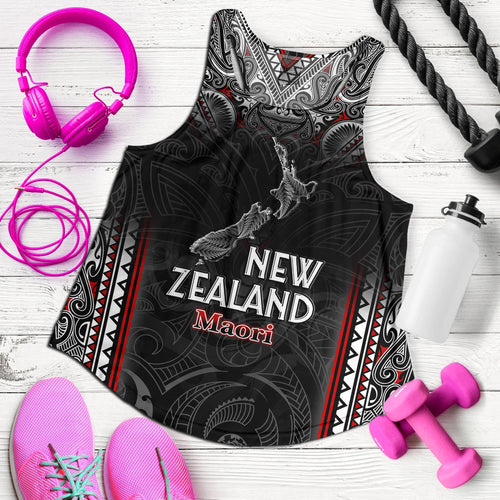 New Zealand Women Tank Maori Patterns With Map Silver Fern
