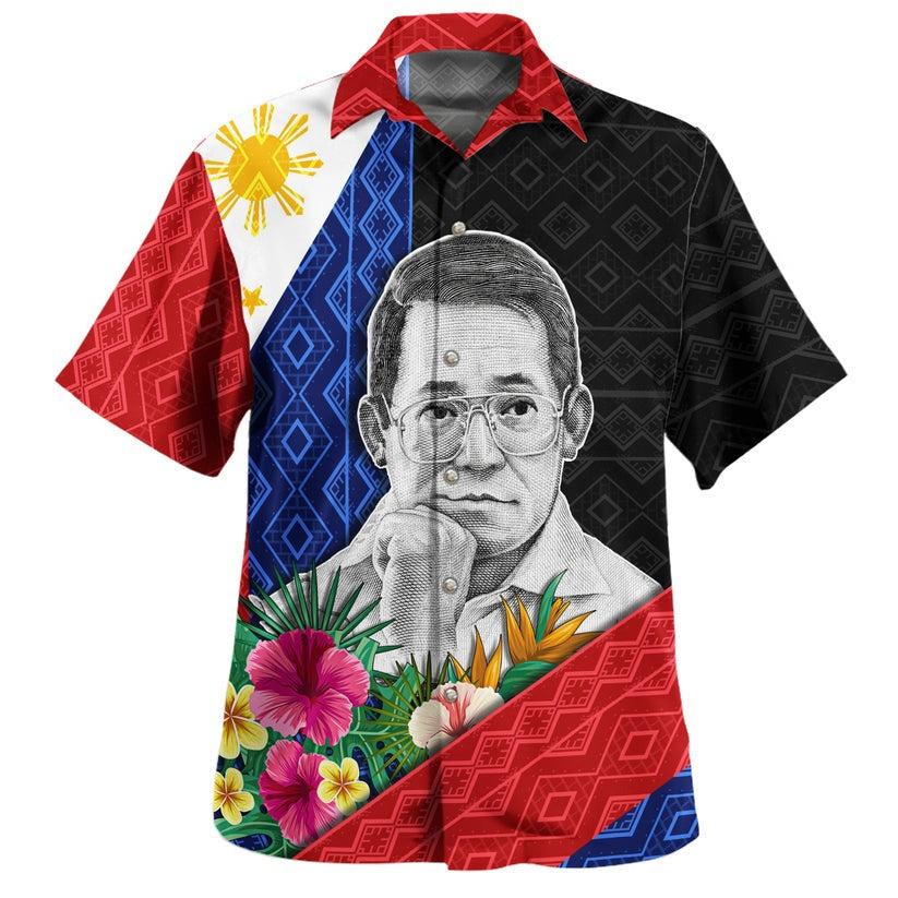 Philippines Filipinos Hawaiian Shirt Ninoy Aquino With Tropical Flowers