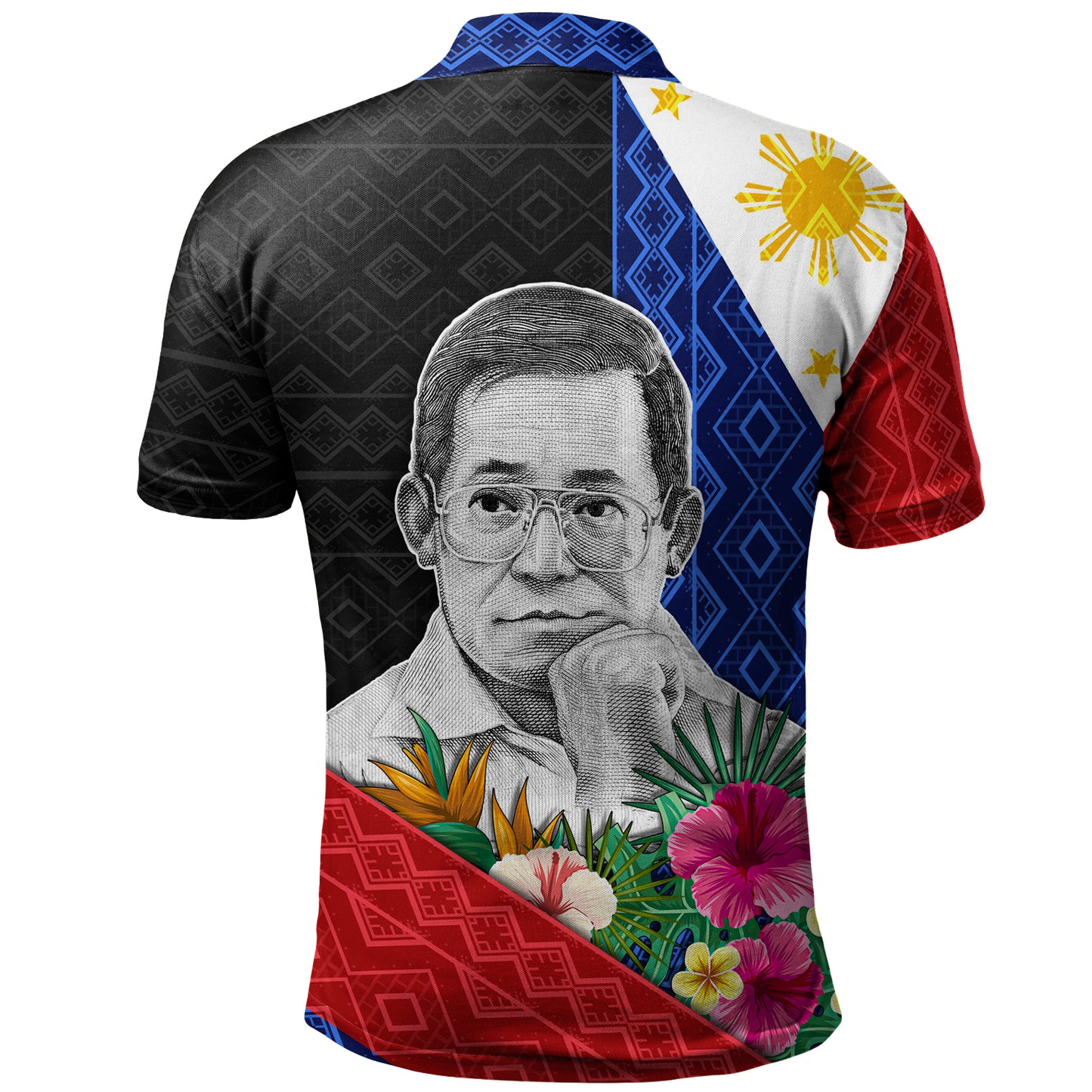 Philippines Filipinos Polo Shirt Ninoy Aquino With Tropical Flowers