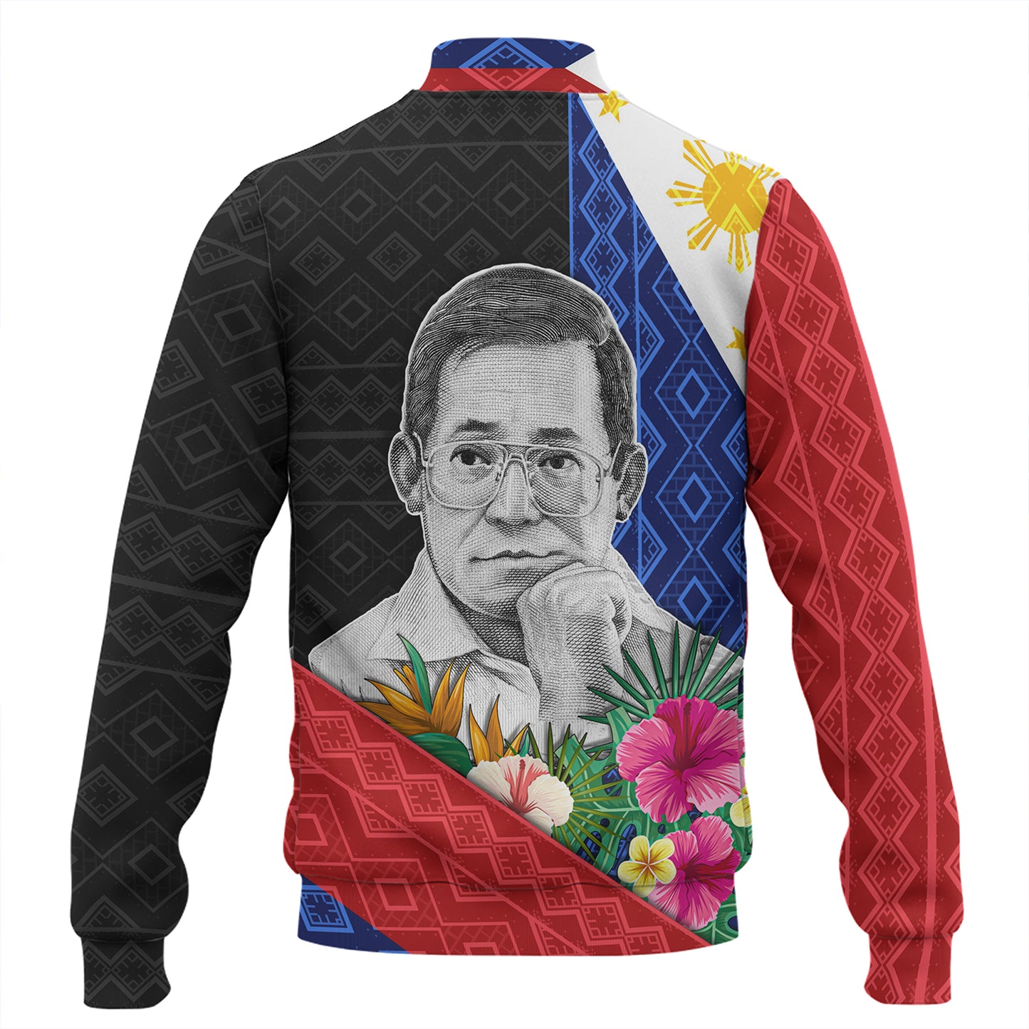 Philippines Filipinos Baseball Jacket Ninoy Aquino With Tropical Flowers