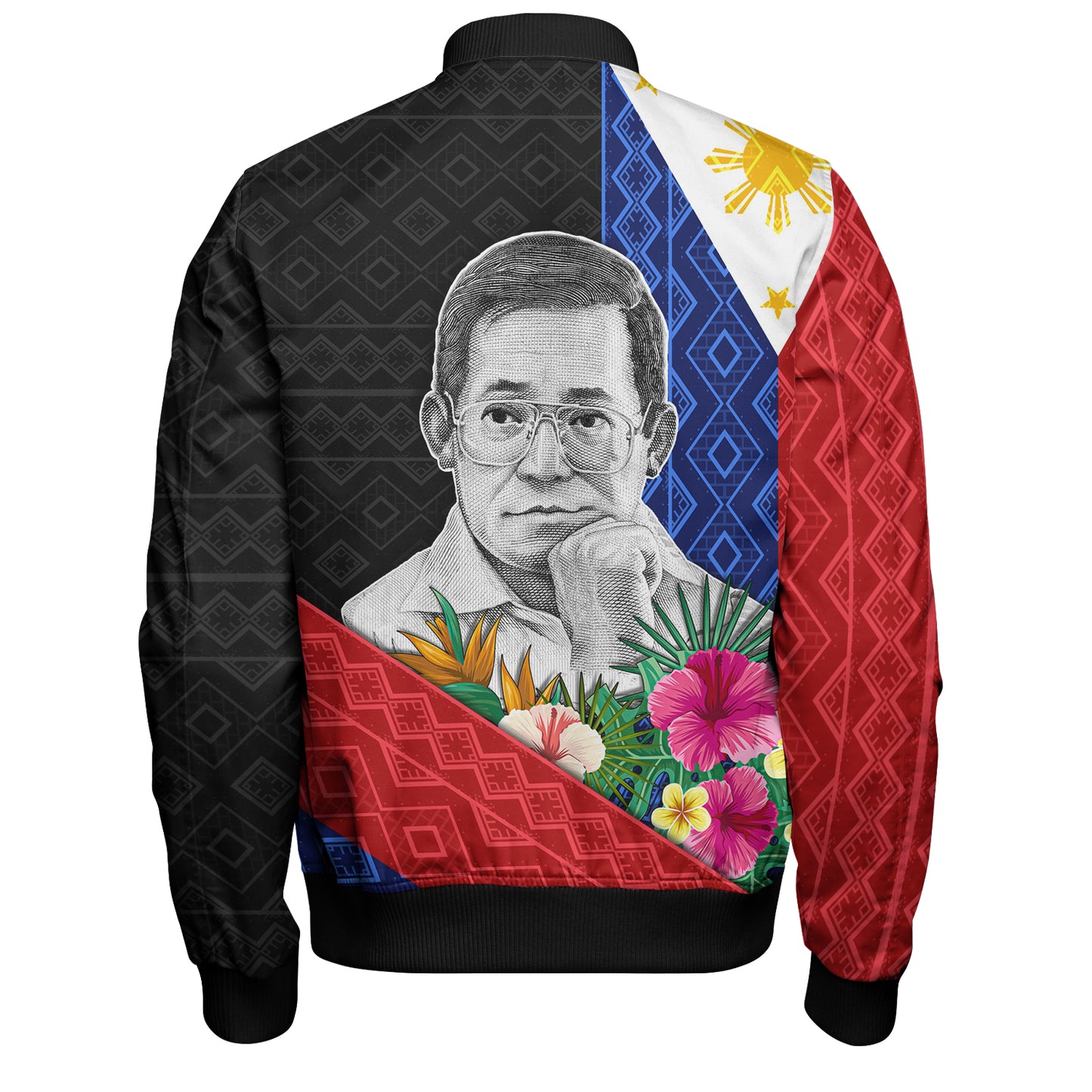 Philippines Filipinos Bomber Jacket Ninoy Aquino With Tropical Flowers