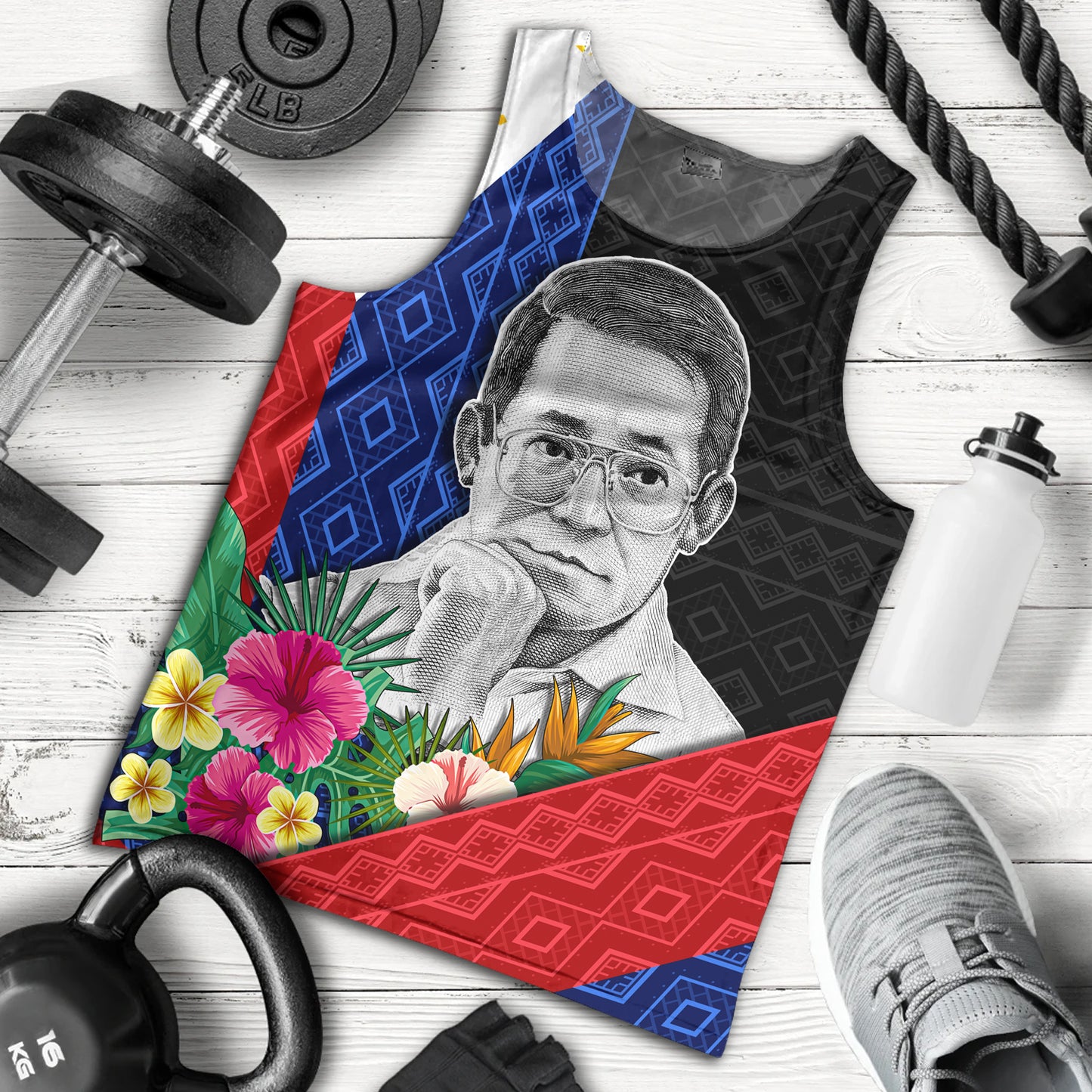 Philippines Filipinos Tank Top Ninoy Aquino With Tropical Flowers