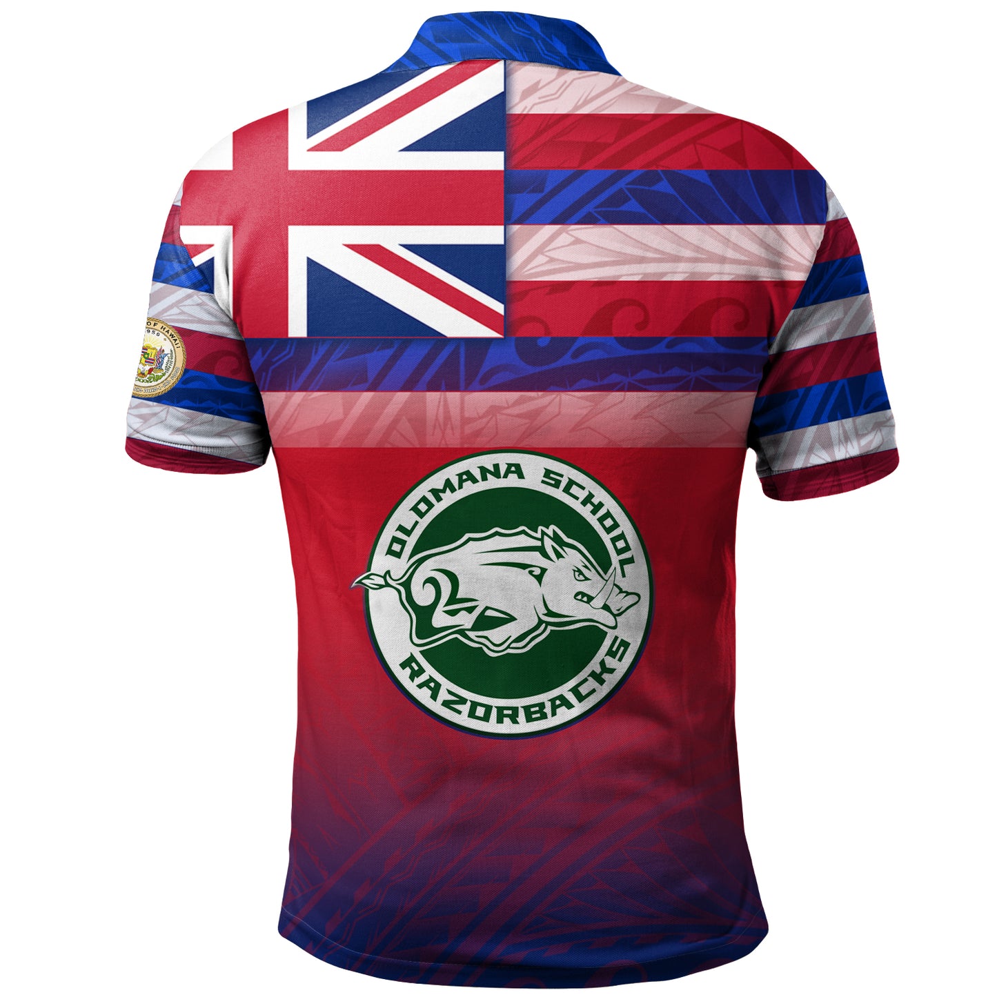 Hawaii Olomana High School Polo Shirt Flag Color With Traditional Patterns
