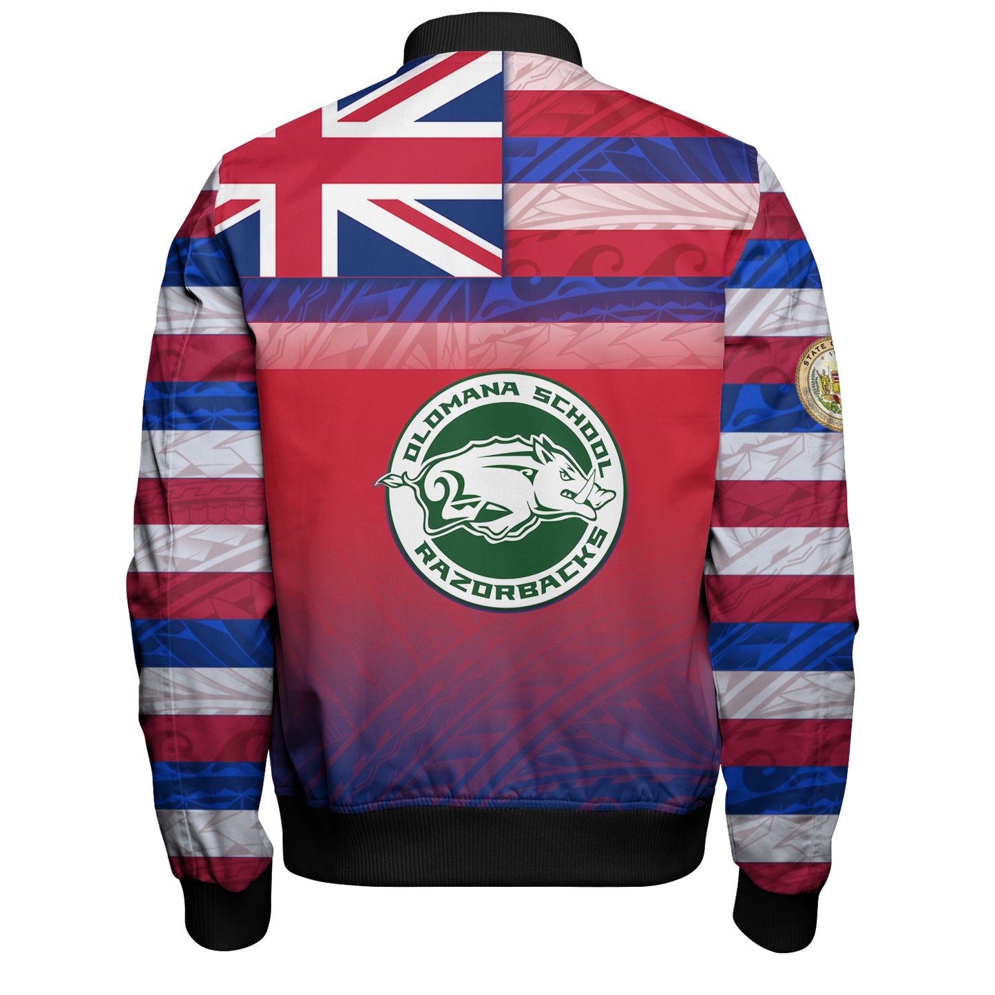Hawaii Olomana High School Bomber Jacket Flag Color With Traditional Patterns
