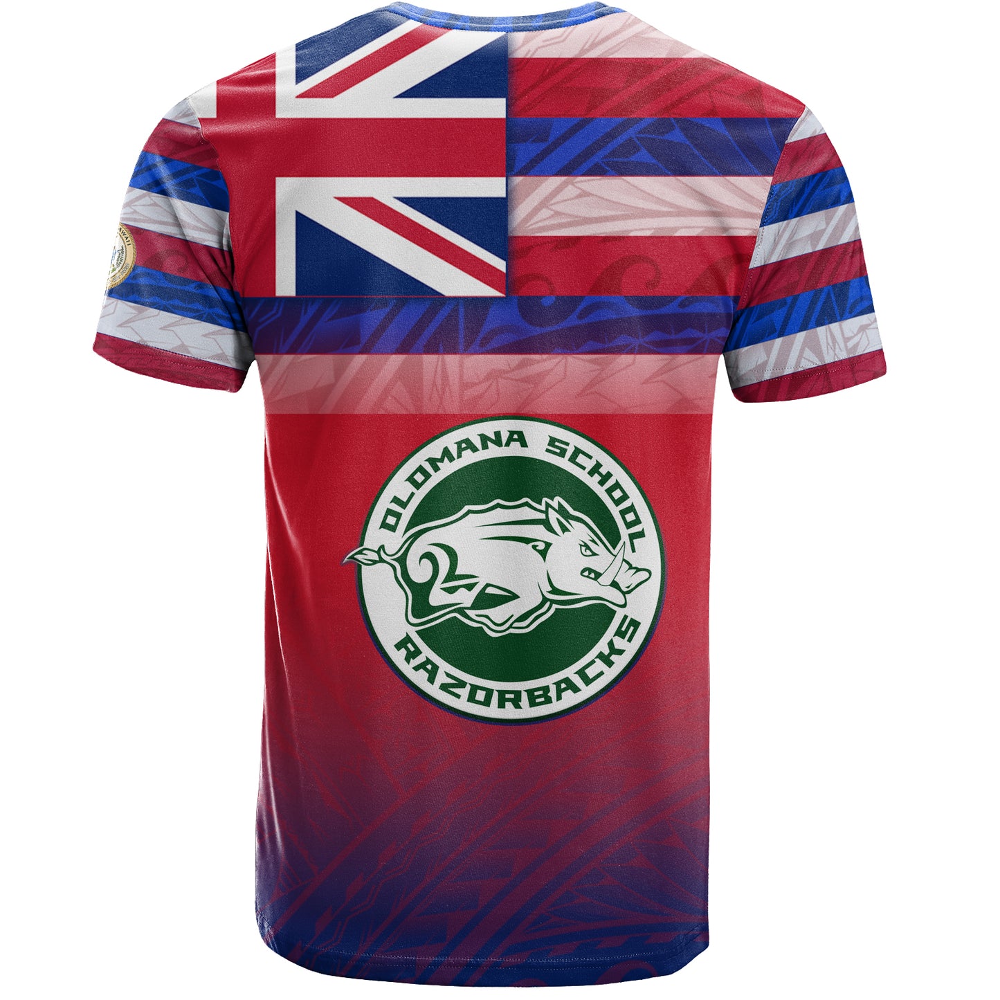 Hawaii Olomana High School T-Shirt Flag Color With Traditional Patterns