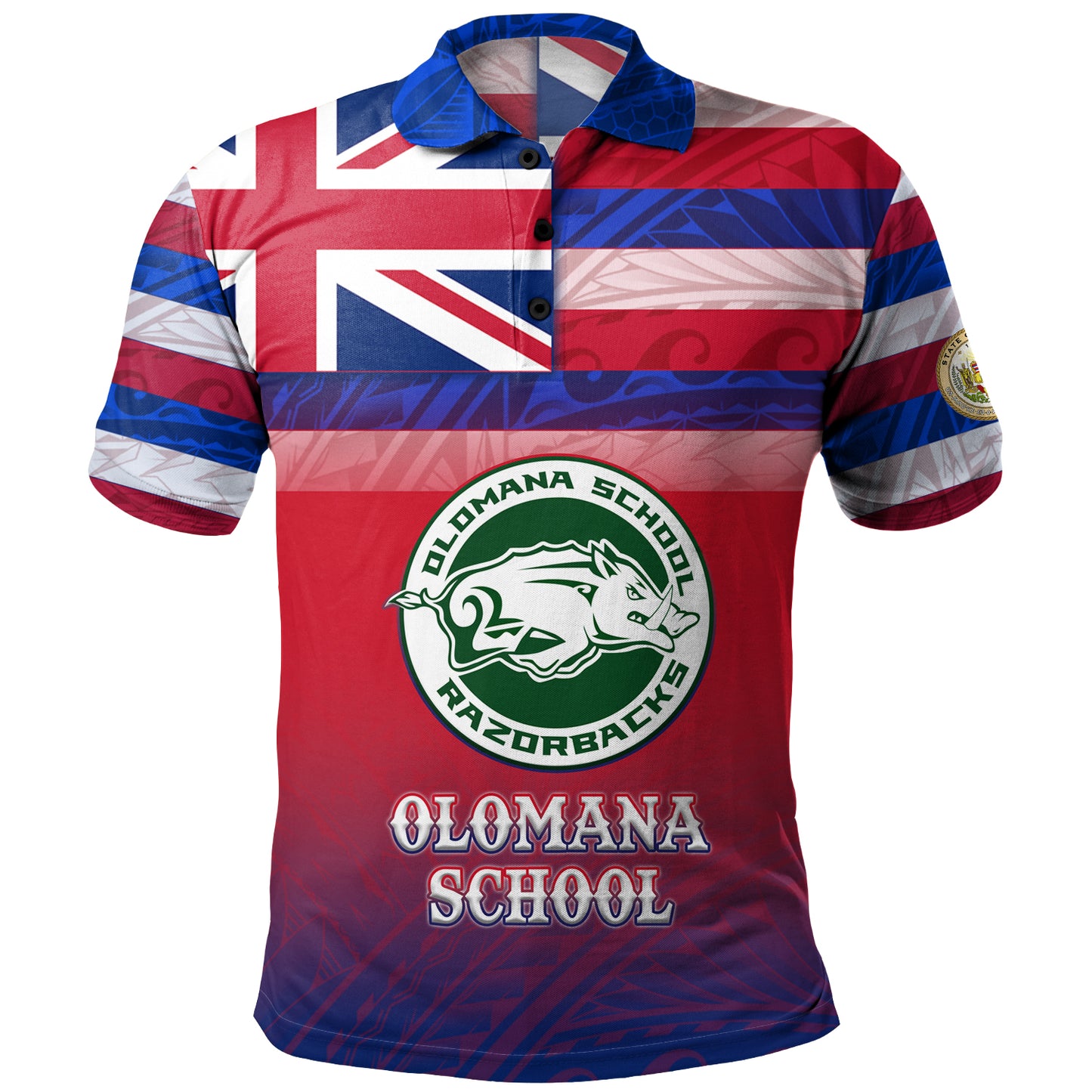 Hawaii Olomana High School Polo Shirt Flag Color With Traditional Patterns