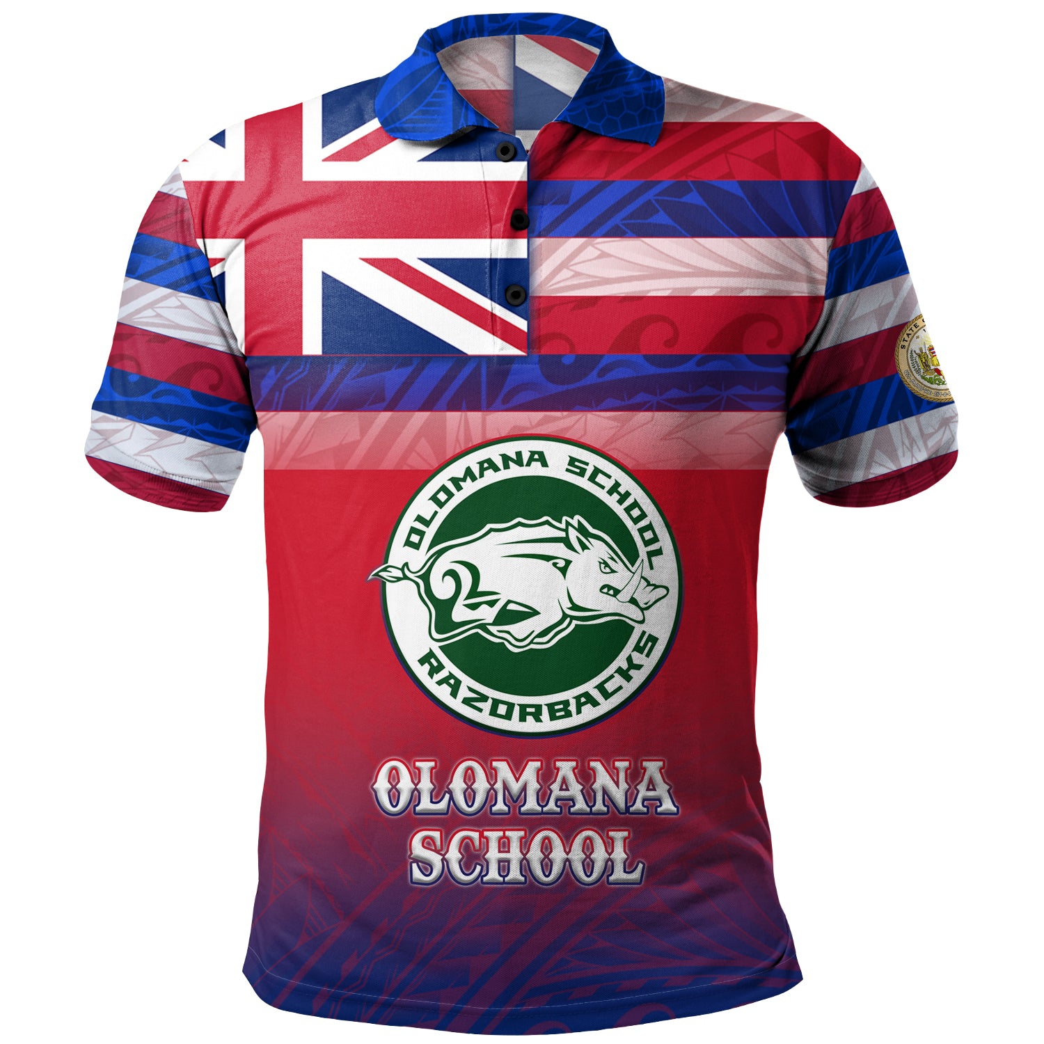 Hawaii Olomana High School Polo Shirt Flag Color With Traditional Patterns