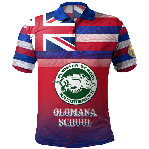 Hawaii Olomana High School Polo Shirt Flag Color With Traditional Patterns