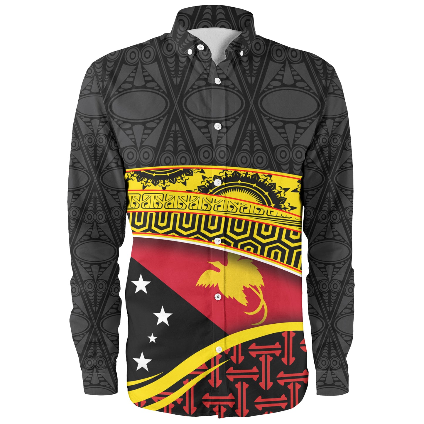Papua New Guinea Custom Personalized Long Sleeve Shirt With Tribal Motif Independence Day 2023