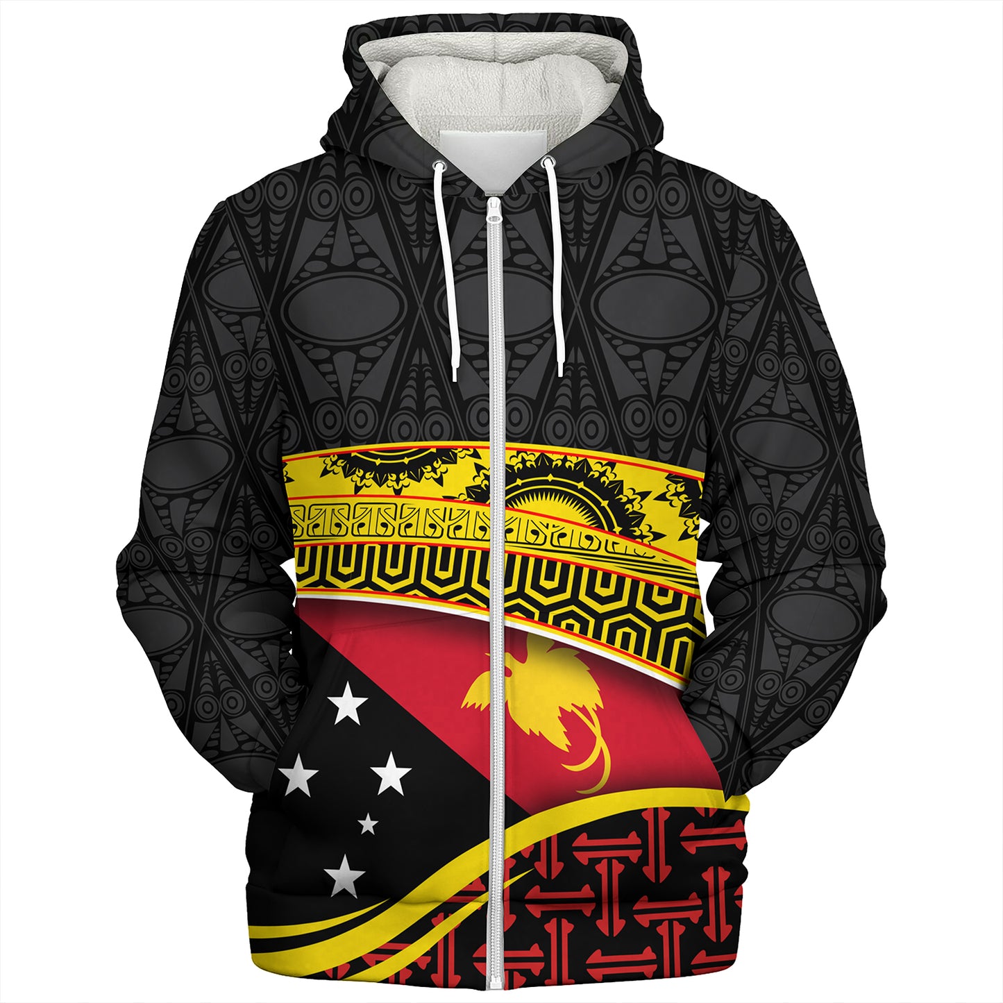 Papua New Guinea Custom Personalized Sherpa Hoodie With Tribal Motif Independence Day 2023