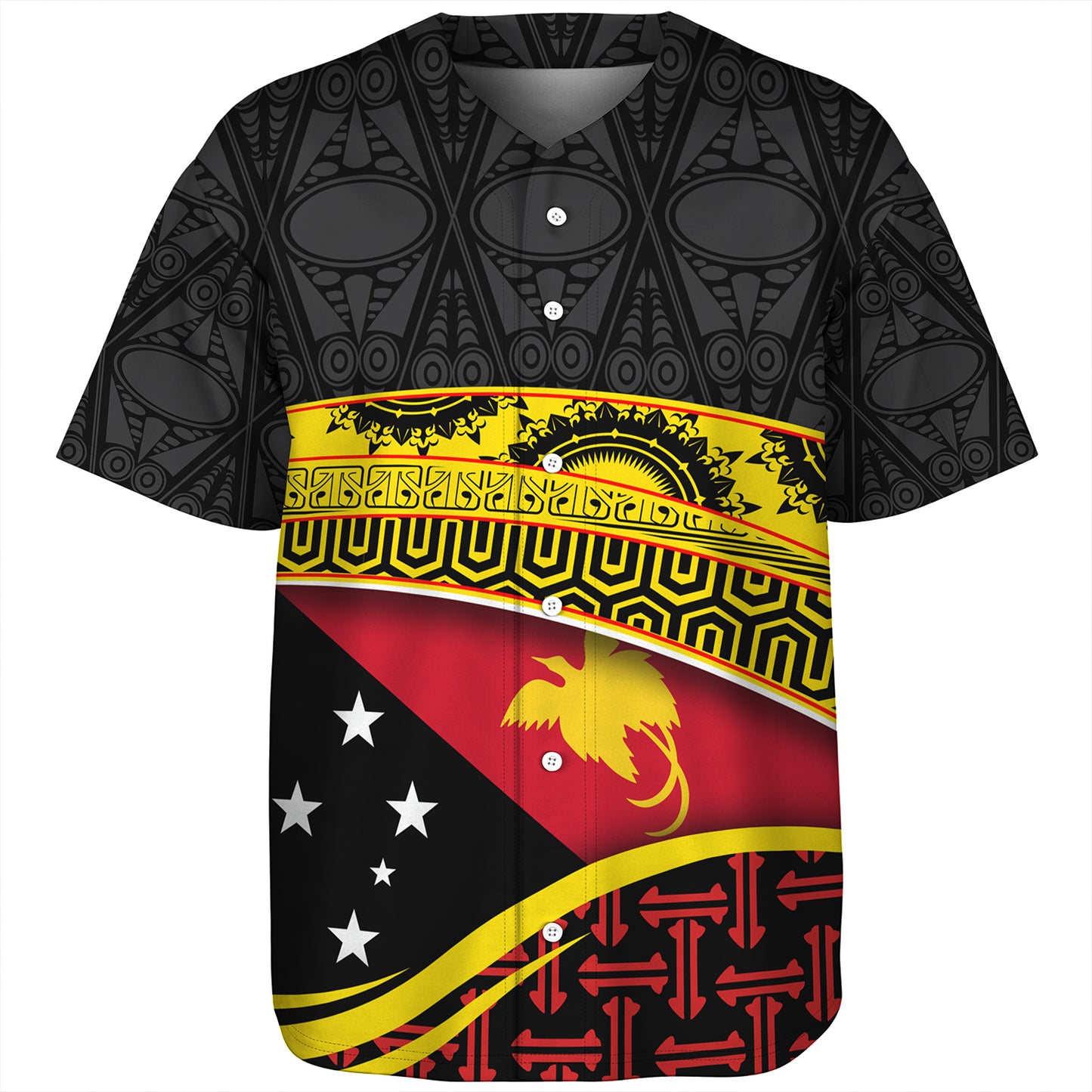 Papua New Guinea Custom Personalized Baseball Shirt With Tribal Motif Independence Day 2023