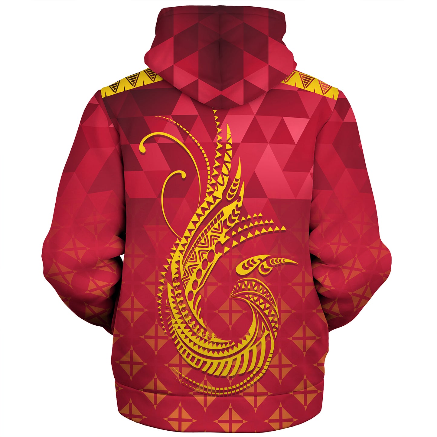 Papua New Guinea Sherpa Hoodie Lowpolly Pattern with Polynesian Motif
