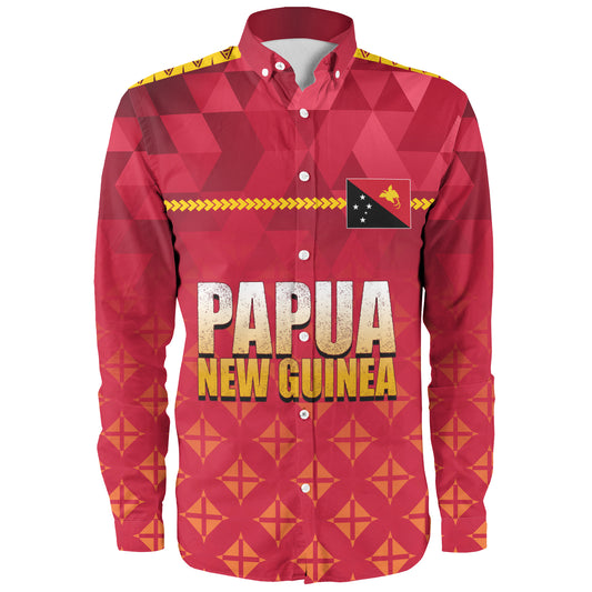 Papua New Guinea Long Sleeve Shirt Lowpolly Pattern with Polynesian Motif