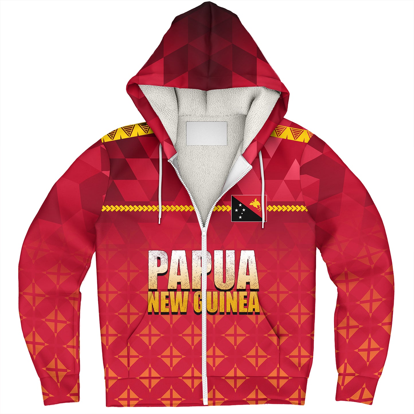 Papua New Guinea Sherpa Hoodie Lowpolly Pattern with Polynesian Motif