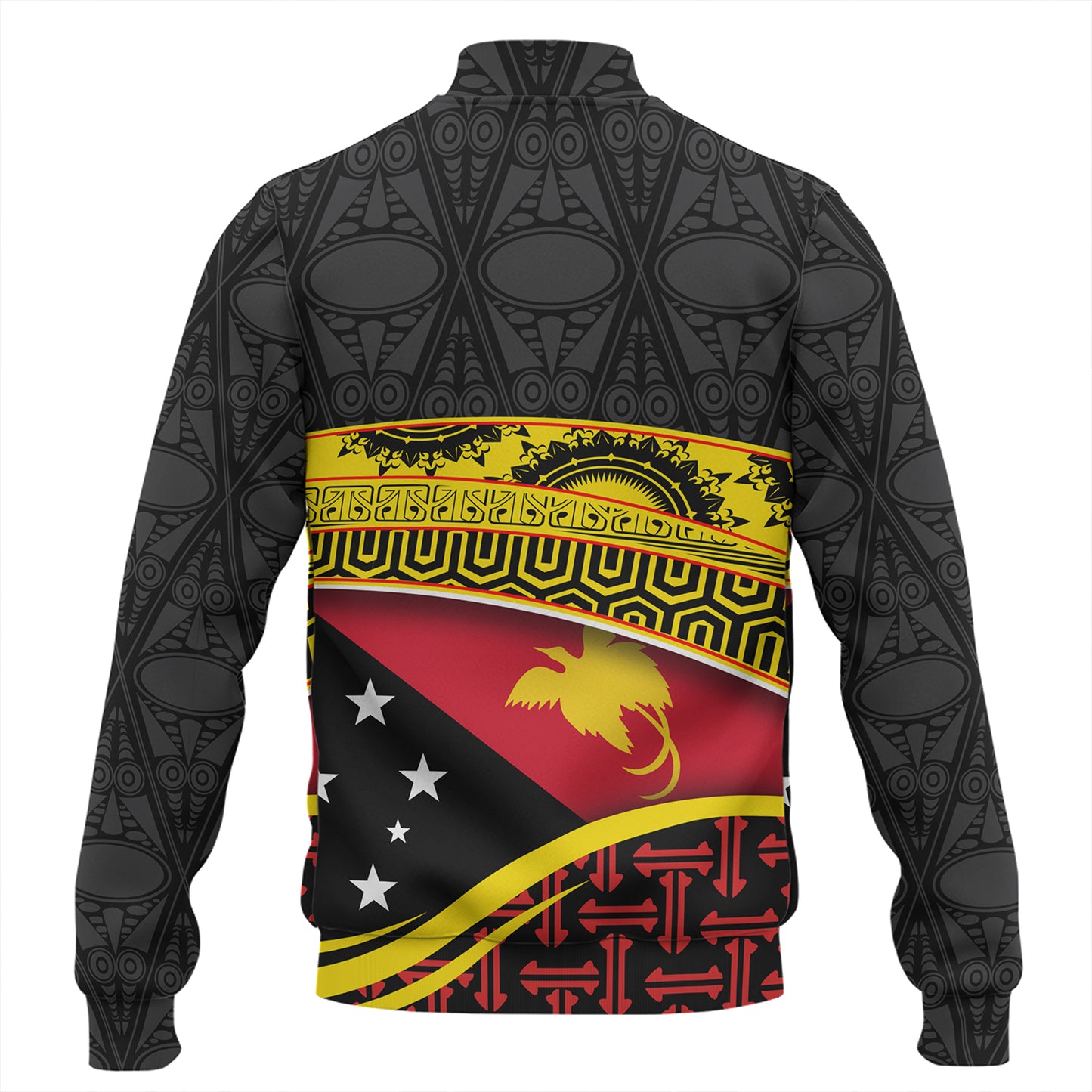 Papua New Guinea Custom Personalized Baseball Jacket With Tribal Motif Independence Day 2023