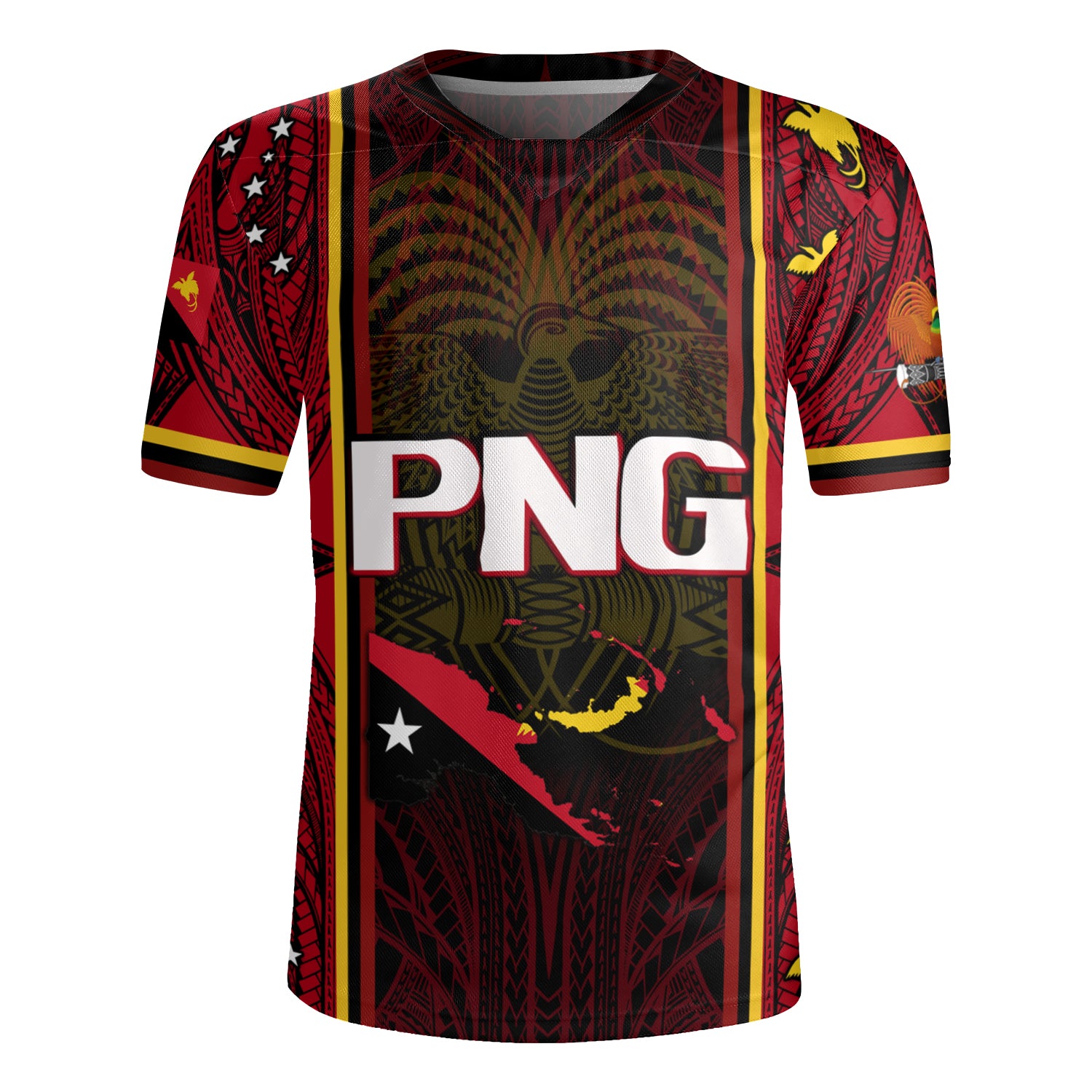 Papua New Guinea Seal And Map Tribal Traditional Patterns Men's All Over Printing Rugby Jersey