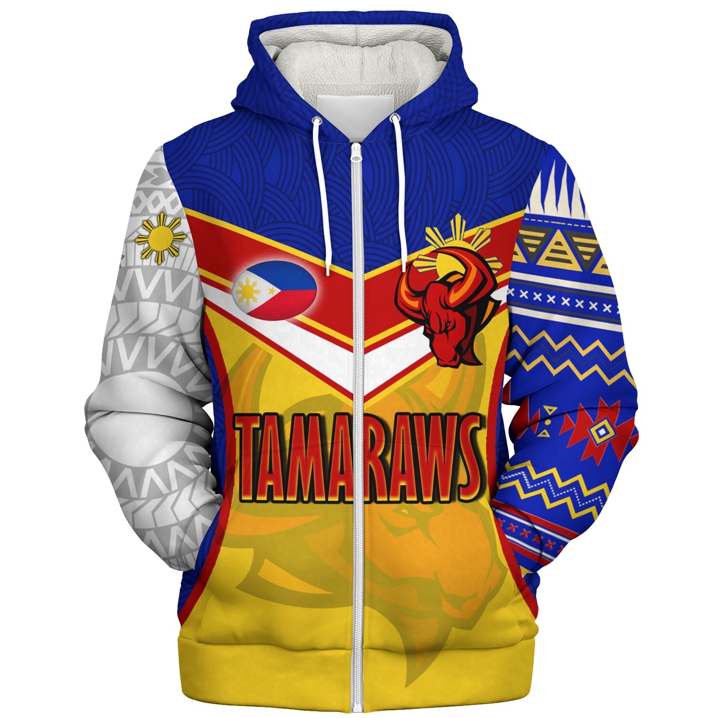 Philippines Filipinos Sherpa Hoodie Tamaraws Mascot With Flag