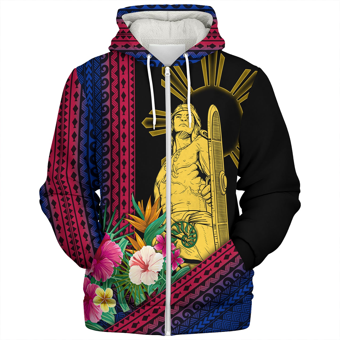 Philippines Filipinos Sherpa Hoodie Lapu Lapu Polynesia Pattern With Tropical Flower