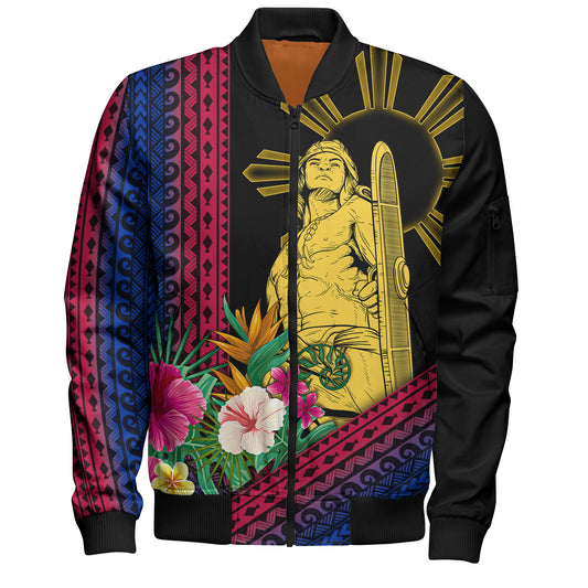 Philippines Filipinos Bomber Jacket Polynesia Pattern With Tropical Flower
