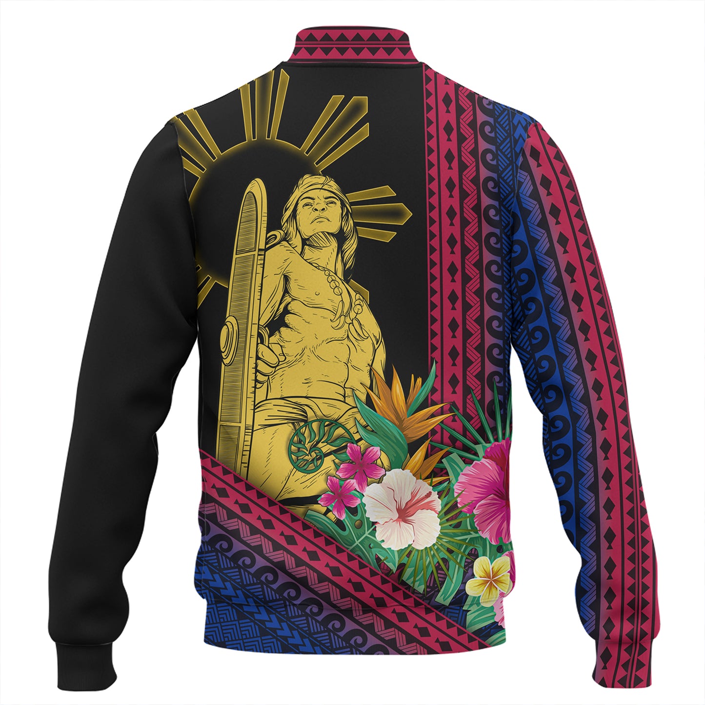 Philippines Filipinos Baseball Jacket Lapu Lapu Polynesia Pattern With Tropical Flower