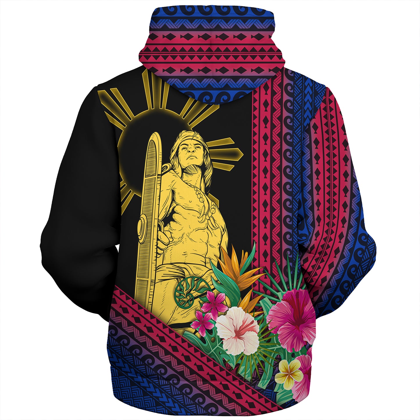Philippines Filipinos Sherpa Hoodie Lapu Lapu Polynesia Pattern With Tropical Flower