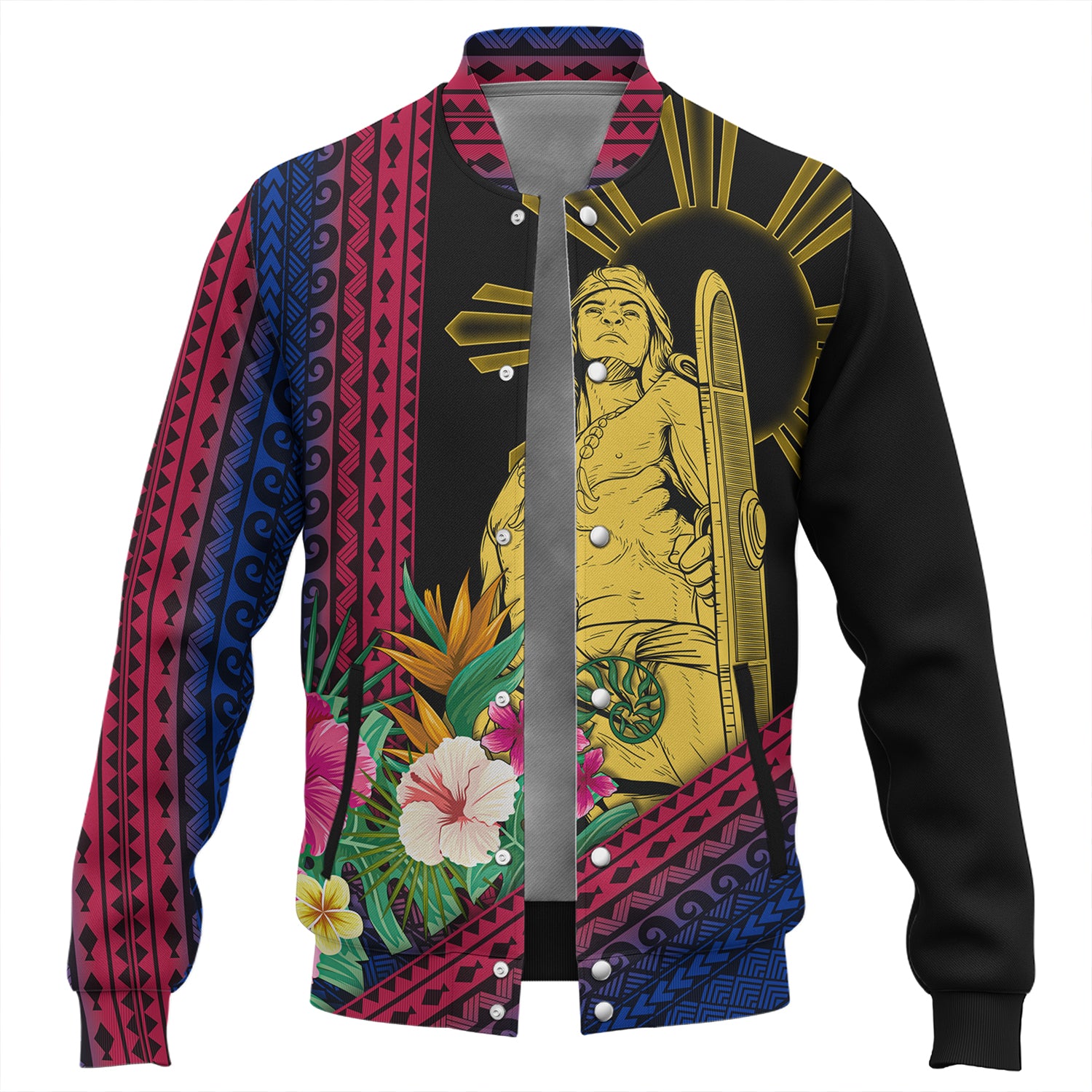 Philippines Filipinos Baseball Jacket Polynesia Pattern With Tropical Flower