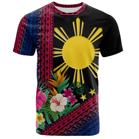 Philippines Filipinos T-Shirt Polynesia Pattern With Tropical Flower