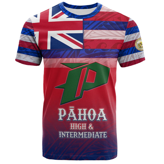 Hawaii PÄhoa High & Intermediate High School T-Shirt Flag Color With Traditional Patterns