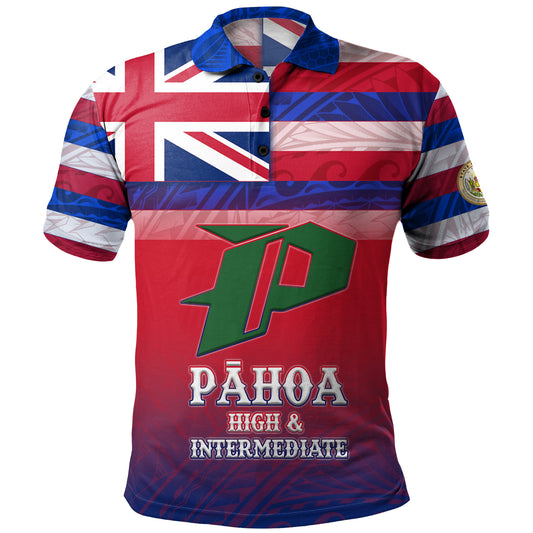 Hawaii Pahoa High And Intermediate School Polo Shirt Flag Color With Traditional Patterns