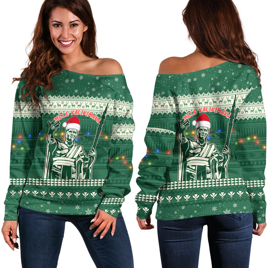 Hawaii Off Shoulder Sweatshirt Christmas Hawaii King Tribal Pattern