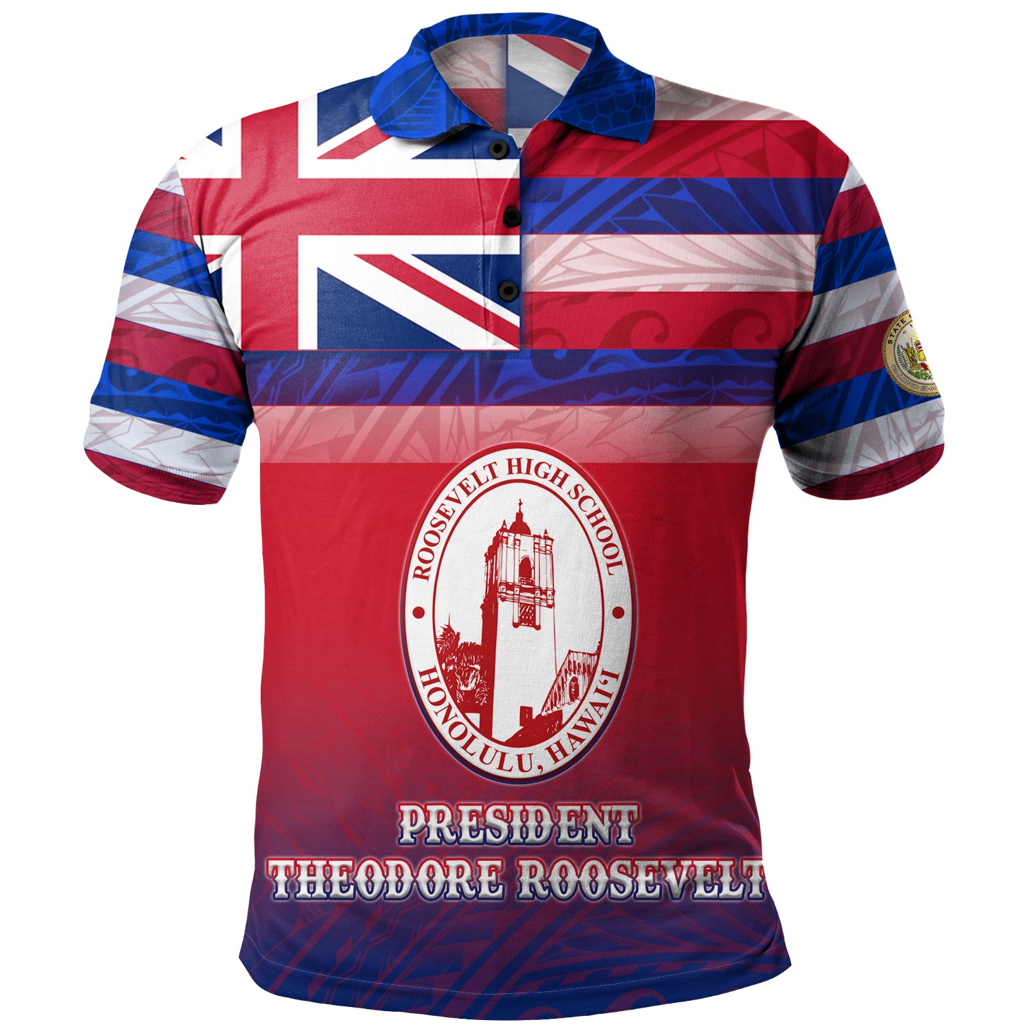 Hawaii President Theodore Roosevelt High School Polo Shirt Flag Color With Traditional Patterns