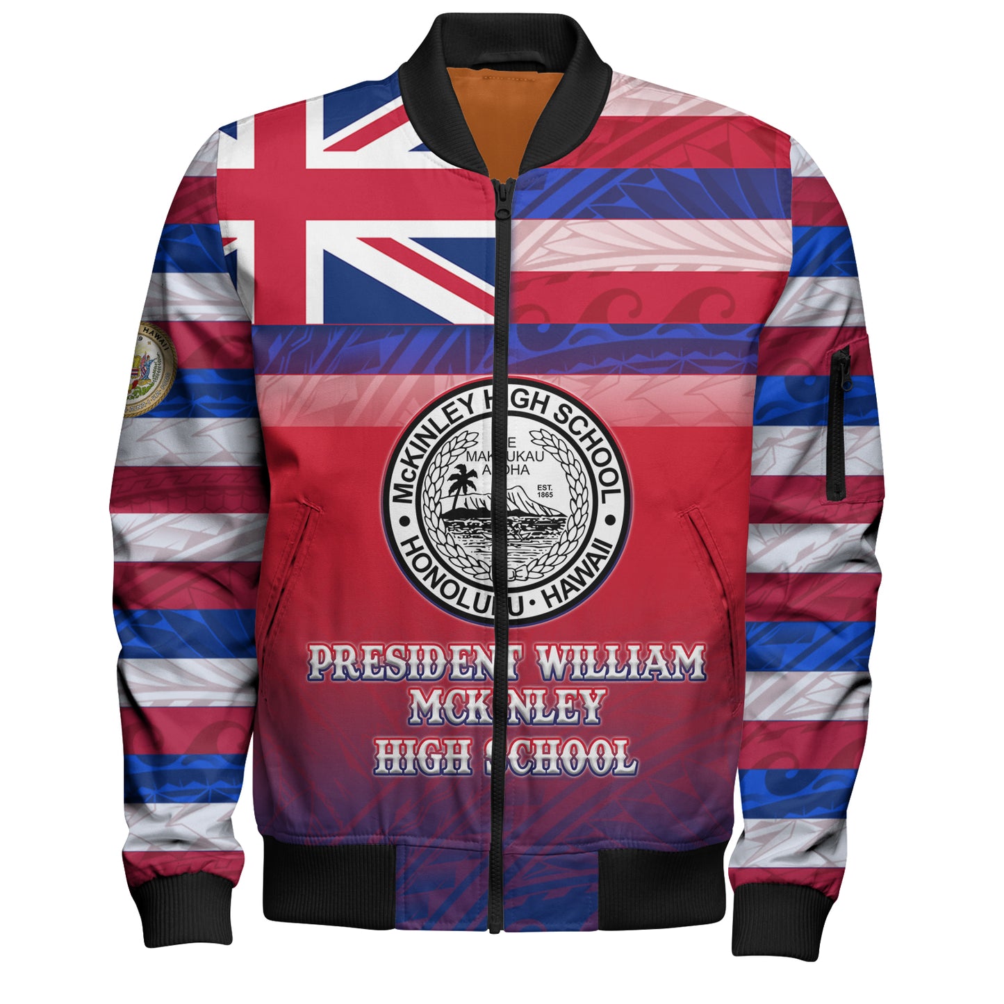 Hawaii President William McKinley High School Bomber Jacket Flag Color With Traditional Patterns