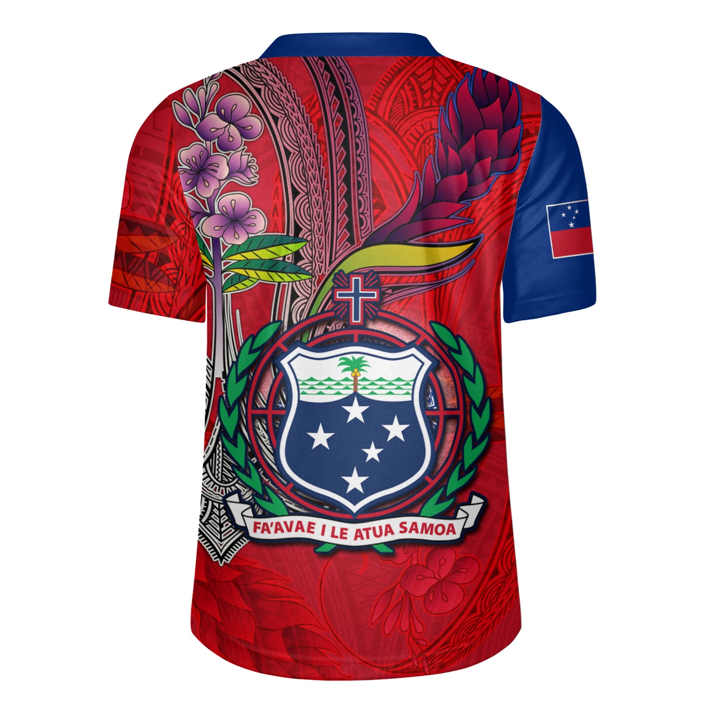 Samoa Flag With Seal Teuilia Flowers Tradition Patterns Men's All Over Printing Rugby Jersey