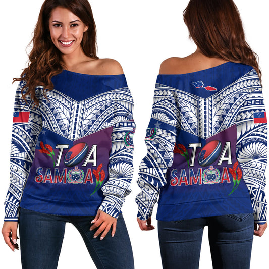 Samoa Custom Personalised Off Shoulder Sweatshirt Toa Samoa Teuilia Flowers Style