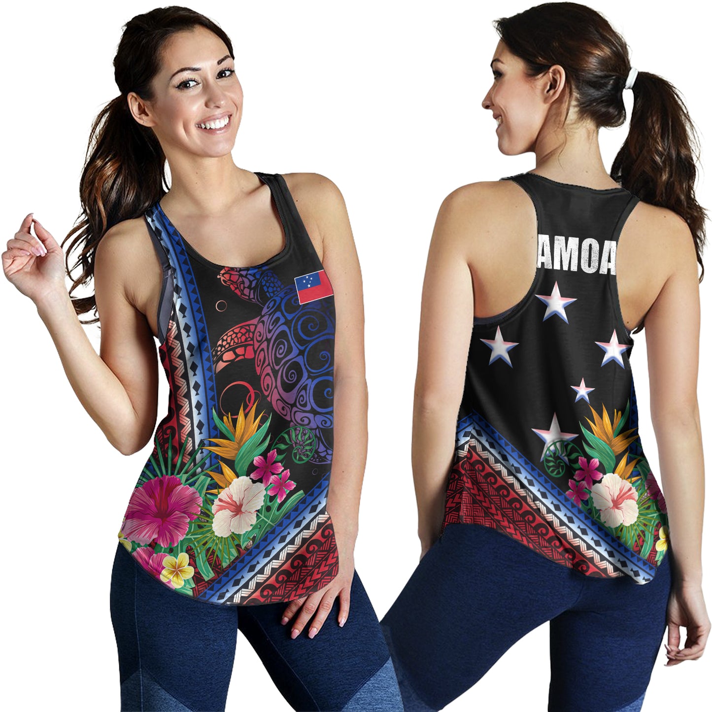 Samoa Women Tank Polynesia Pattern With Tropical Flower