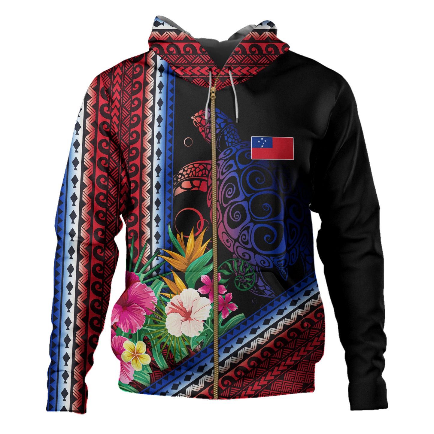 Samoa Hoodie Polynesia Pattern With Tropical Flower