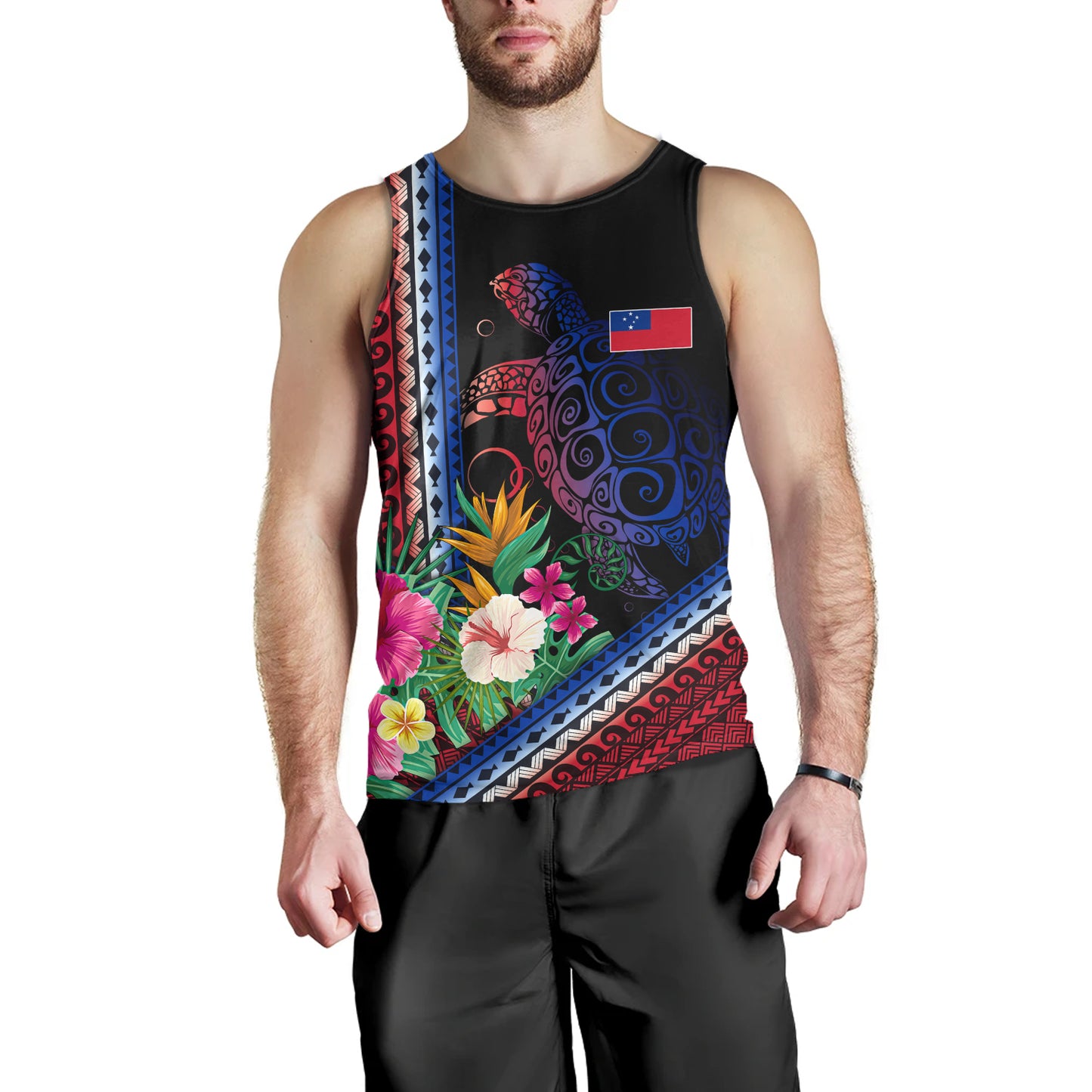 Samoa Tank Top Polynesia Pattern With Tropical Flower