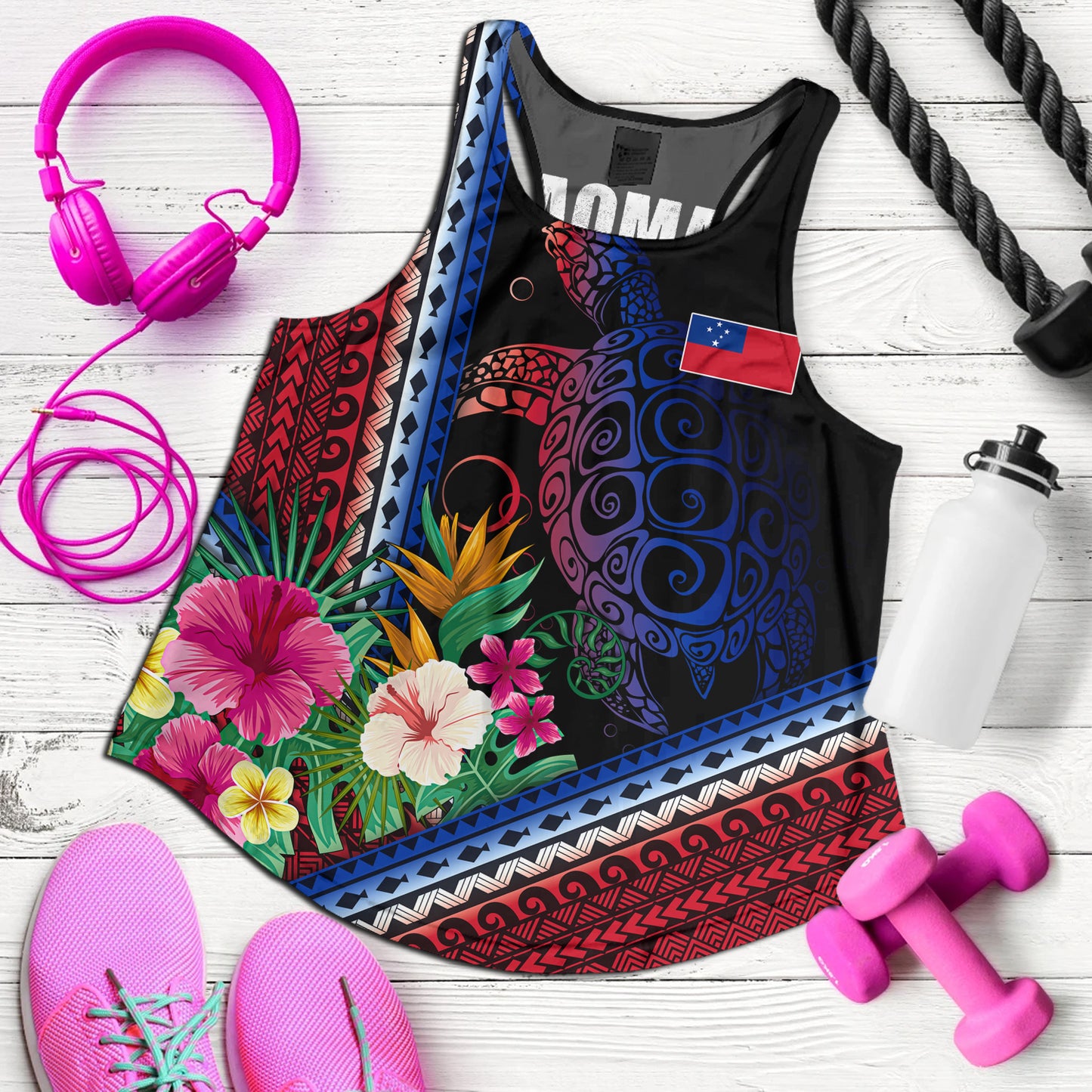 Samoa Women Tank Polynesia Pattern With Tropical Flower
