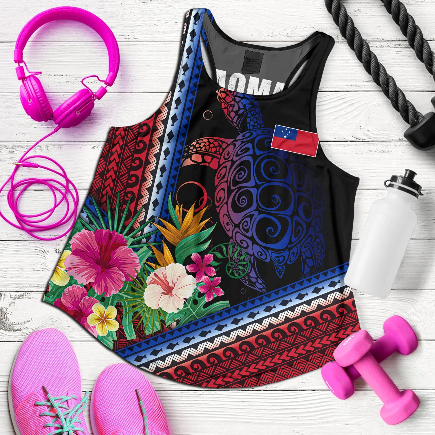 Samoa Women Tank Polynesia Pattern With Tropical Flower