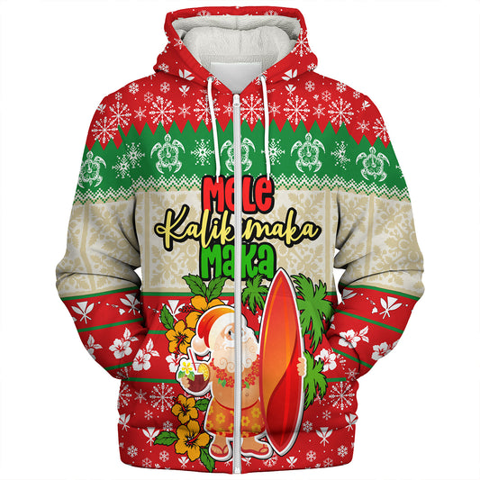 Hawaii Sherpa Hoodie Christmas Santa Claus Surfing Kanaka Maoli Pattern