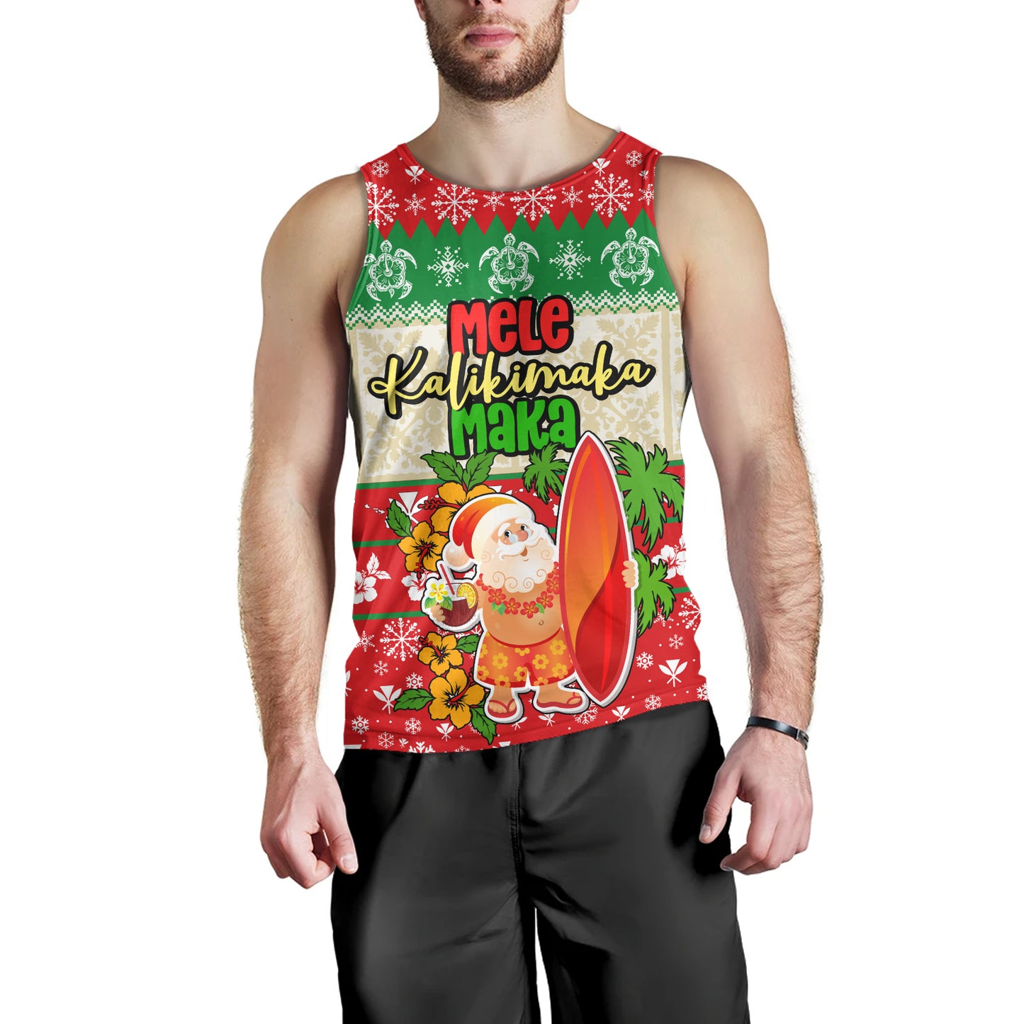 Hawaii Tank Top Christmas Santa Claus Surfing Kanaka Maoli Pattern