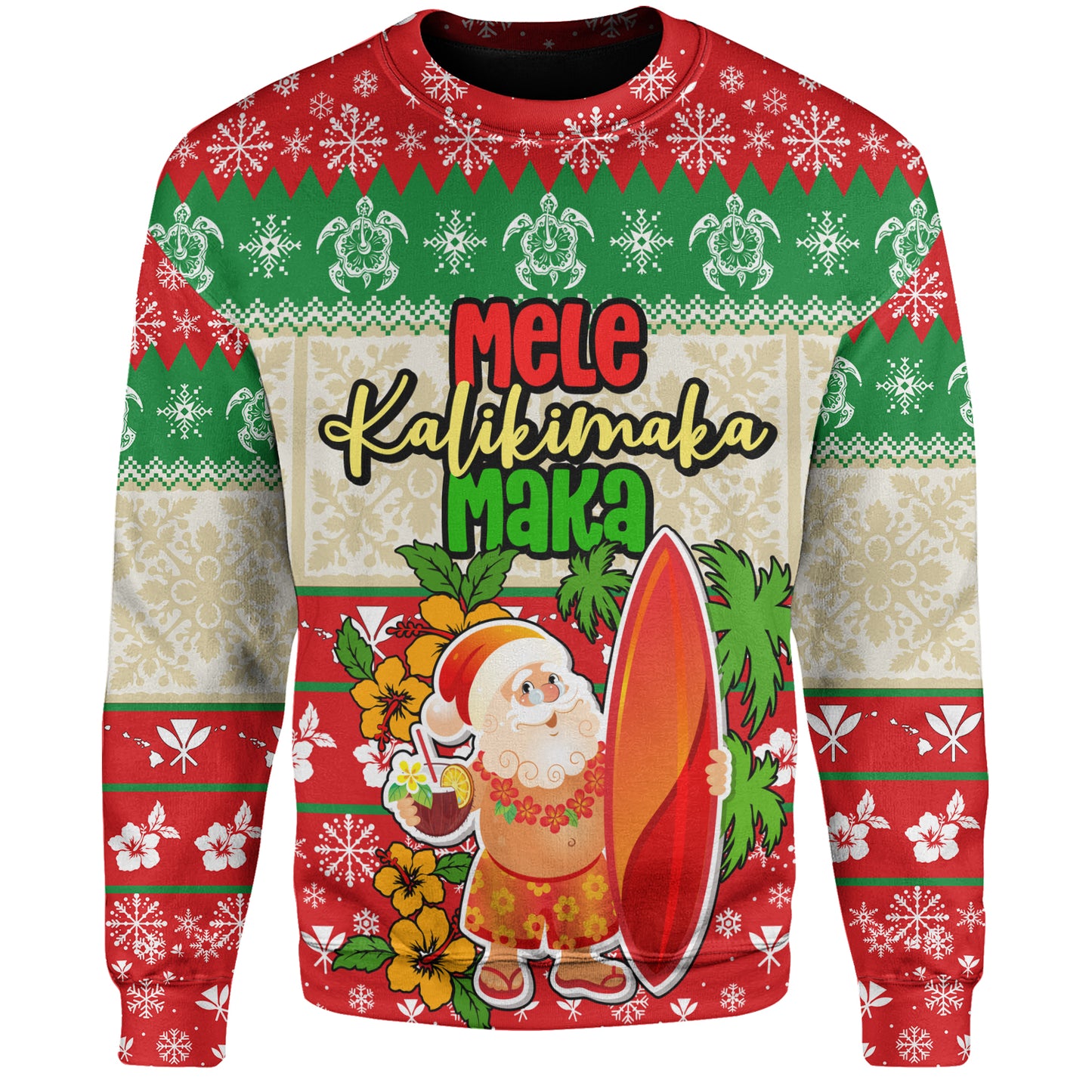 Hawaii Sweatshirt Christmas Santa Claus Surfing Kanaka Maoli Pattern